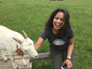 travel writer Lavanya Sunkara petting goat