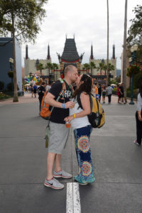 Gaby Merediz wearing palazzo pants at Disney